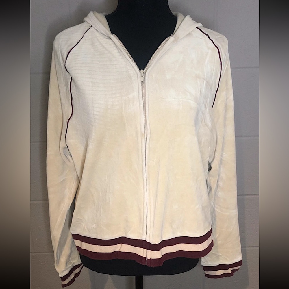 Cream colored velour zip up hoodie